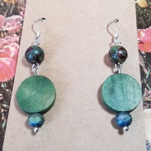 Green Wood and Stone Earrings Handmade